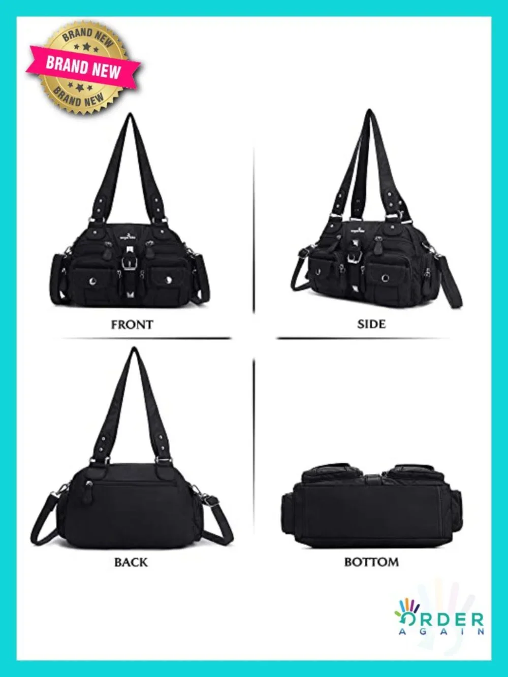 Faux Leather Hobo Crossbody Bag with Removable Strap Soft Multipocket